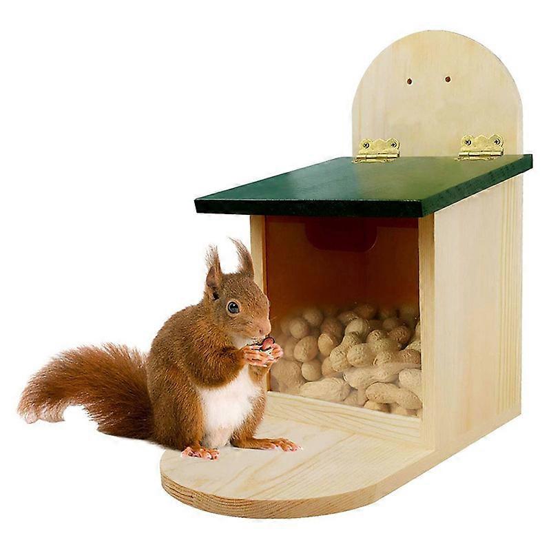 Red squirrel feeder - with metal roof, natural wood with extra long feeding platform - Hanging feeding station, squirrel feeders I Squirrel feeders fo