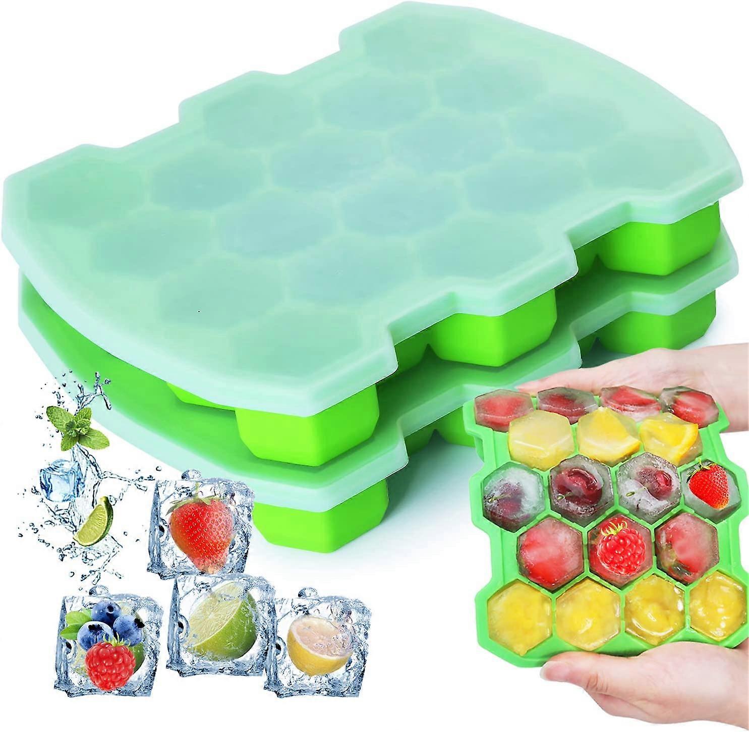 Silicone Ice Cube Trays with Sealed Lid Includes 36 Ice Cube, 2 Packs Easier-Released Ice Trays Molds (Green) Green -