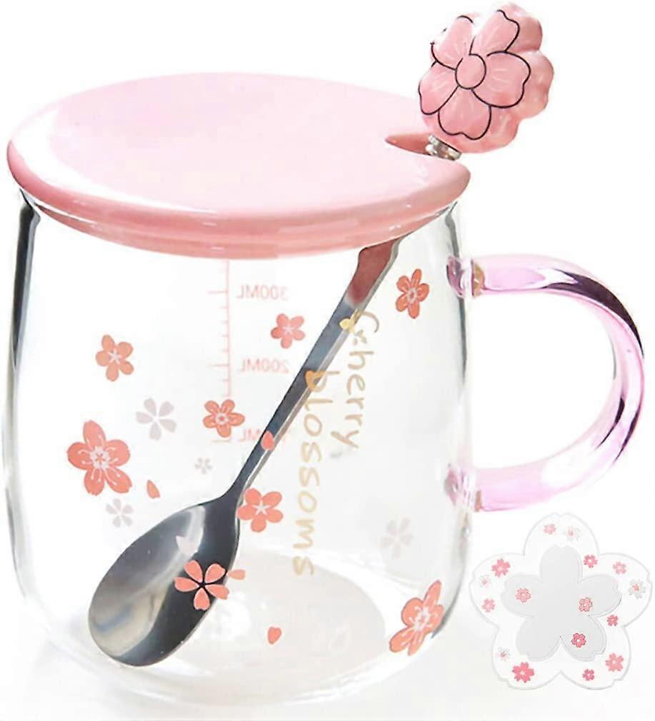 Sakura Mug Creative Sakura Cup Coaster, 17.6 oz Large Capacity(Small flower,17.6Oz)