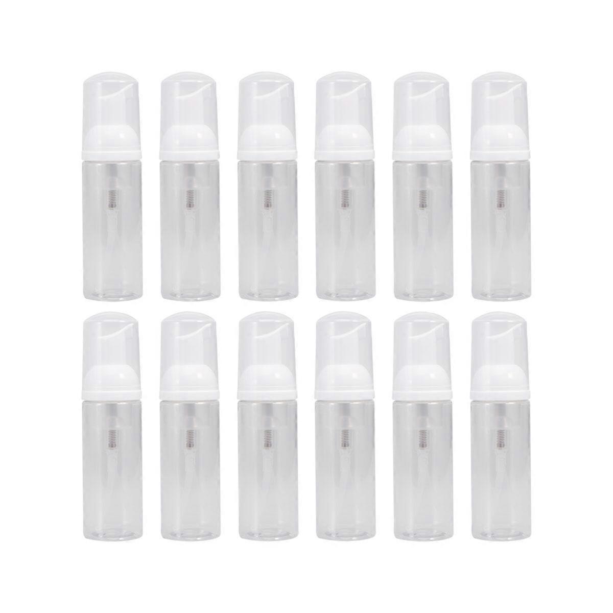 12pcs Transparent Dispenser Bottle Column Pump Dispenser Refillable Empty Bottle with Lid 50ml