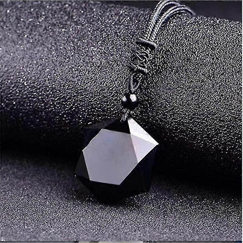 Obsidian Six Pointed Star Pendentif Collier - Corde Réglable