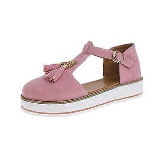 Damen Quaste Runde Zehen Flats Plattform Schnalle Riemen Casual Strandschuhe