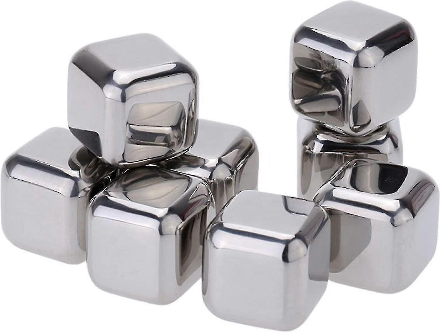 8 X Stainless Steel Ice Cubes, Reusable Ice Cubes With Tongs And Storage Box