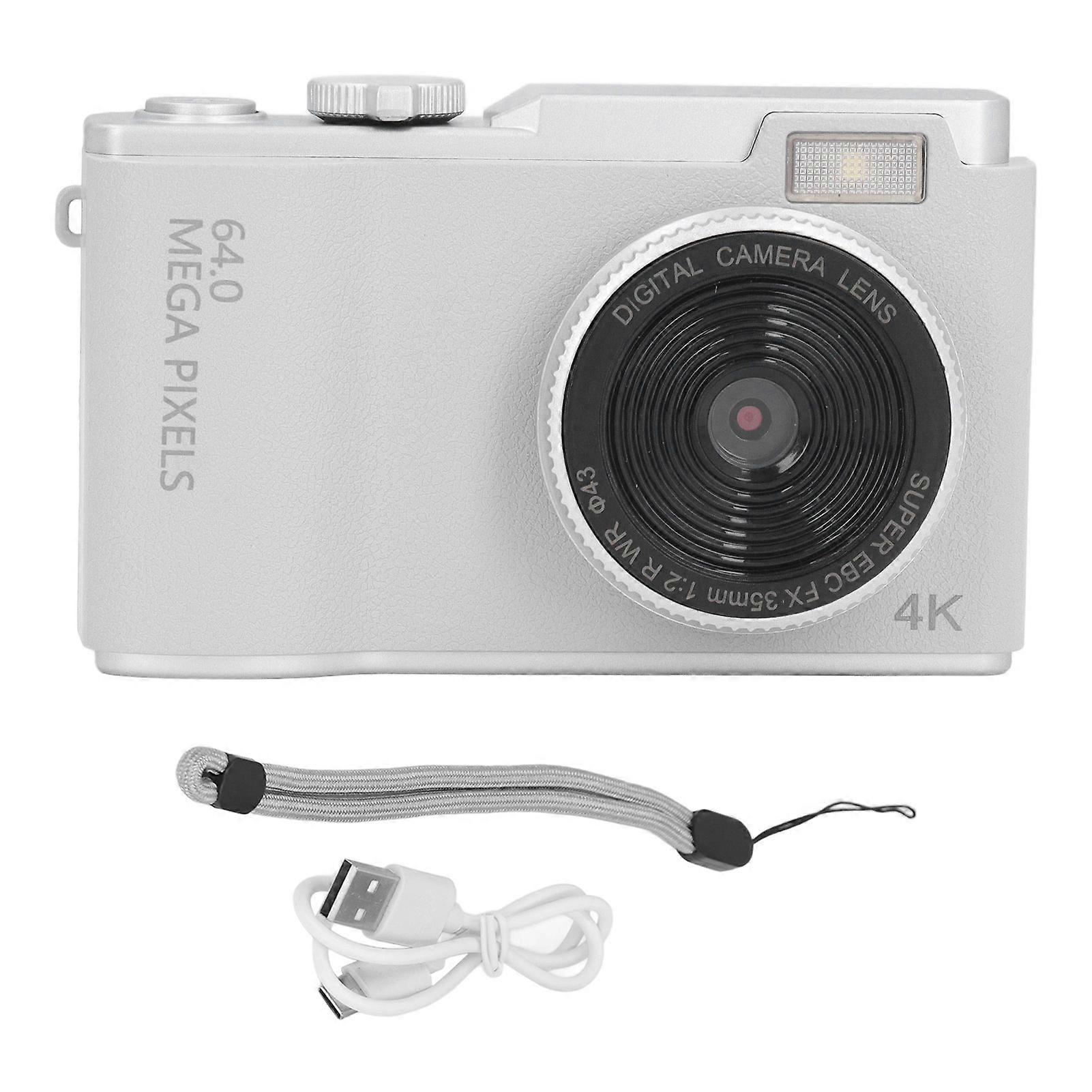 48MP 1080p Digital Camera, 2.4-inch Screen, 16x Zoom, Anti-Shake, Compact and Portable, for Selfies, Ideal for Travel, White