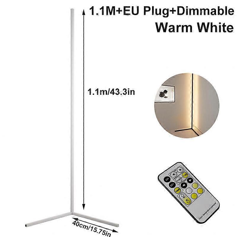 1.1/1.4/1.6m Led Dimmable Corner Floor Lamp With Remote Multicolor White Housing