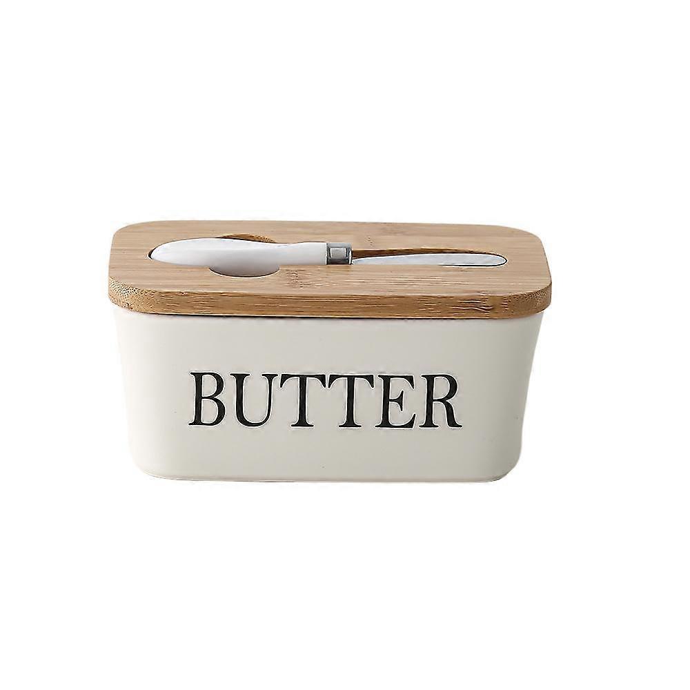 Rectangular Ceramic Butter Box Restaurant Sealed Storage Box Western-style Cheese Box with Knife Butter Box