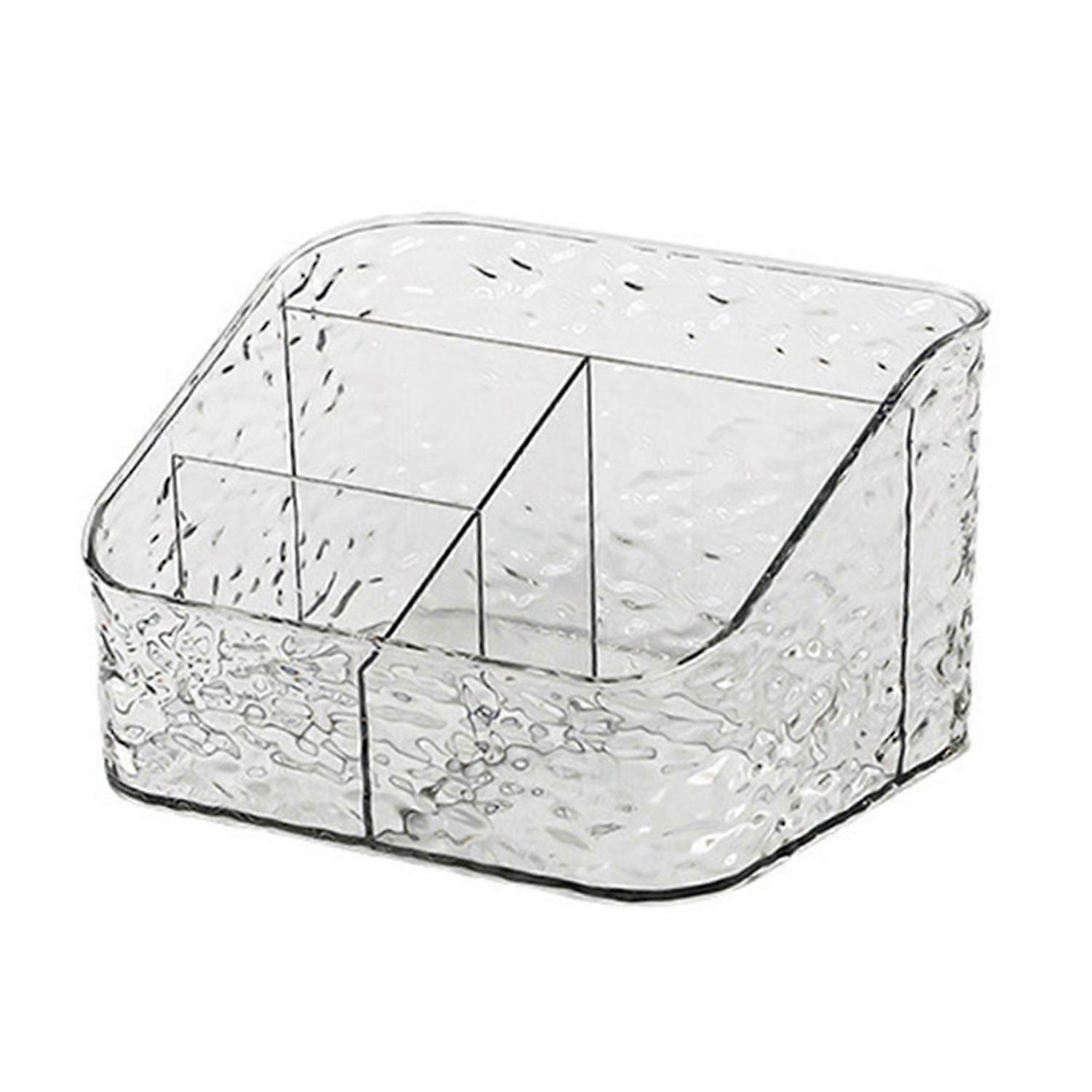 Clear Makeup Storage Box Cosmetic Organizer with Water Ripple Texture Open Design Easy Access