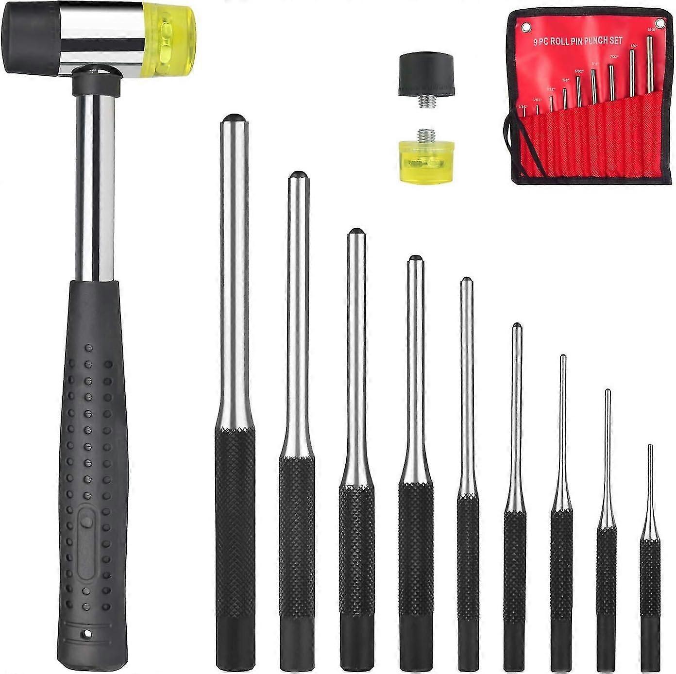 Roll Pin Punch Set With Storage Pouch, 9 Piece Steel Removal Tool Kit"