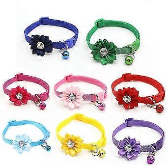Rhinestone Flower Cat Collars Buckle Bell Pendant Dog Collar Pet Supplies Puppy