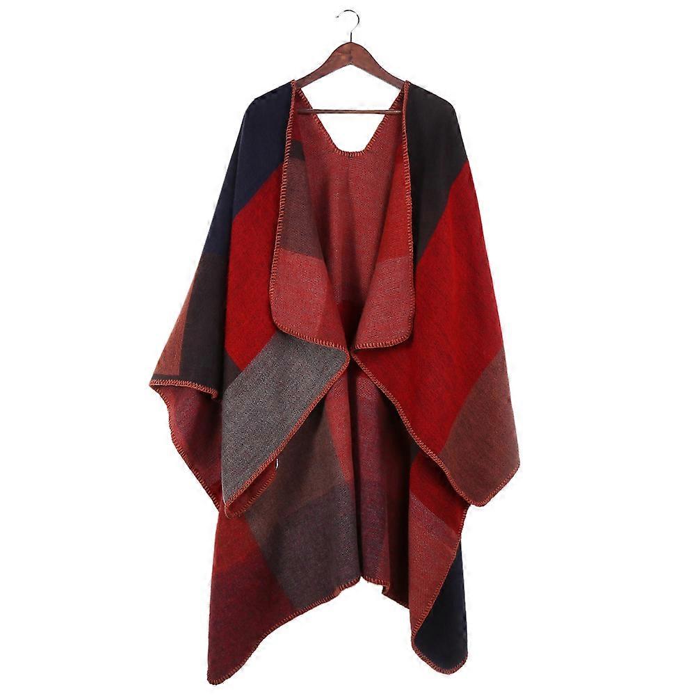 צעיף שמיכת צעיף קשמיר רכה חמה לסרוג לנשים חורף שכמיות פונצ'ו לעטוף אדום
