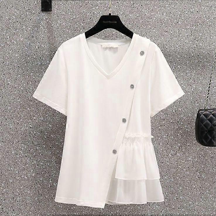 Summer Large Short-sleeved T-shirt Chiffon Patchwork Top