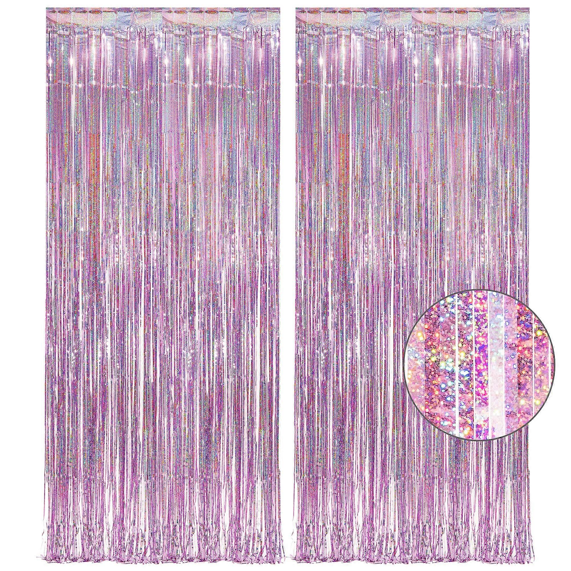 Enchanting Pink Party Backdrop, 2 Packs Of Foil Fringe For Birthday Decorations, Iridescent Streamers Cast A Spell On Your Guests