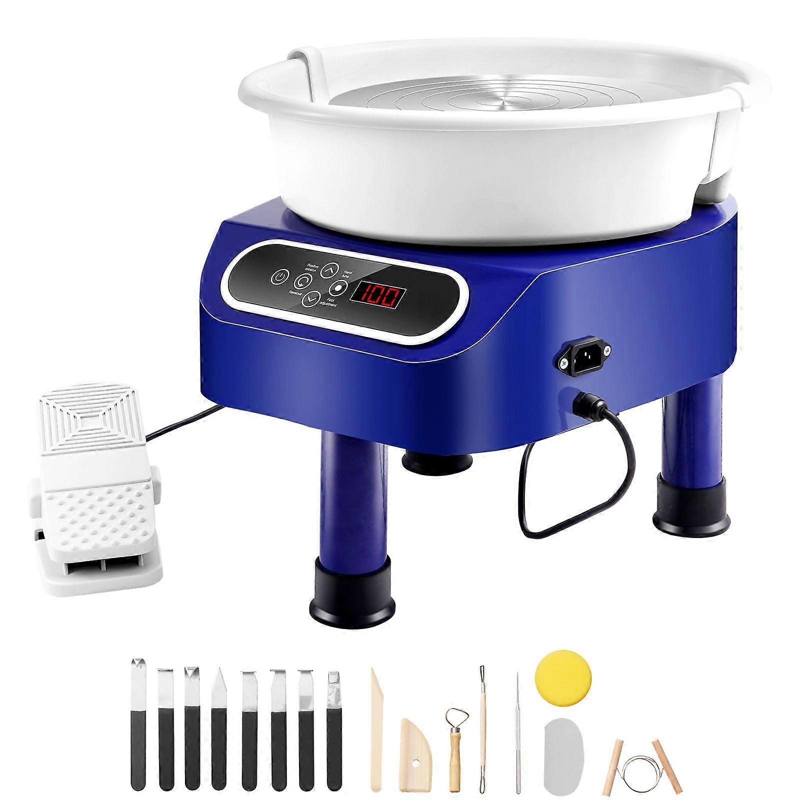 Pottery Wheel, 10 inch Pottery Forming Machine,for Pottery with Foot Pedal and LCD Touch Screen,with 3 Support Legs for DIY Art Craft, Blue