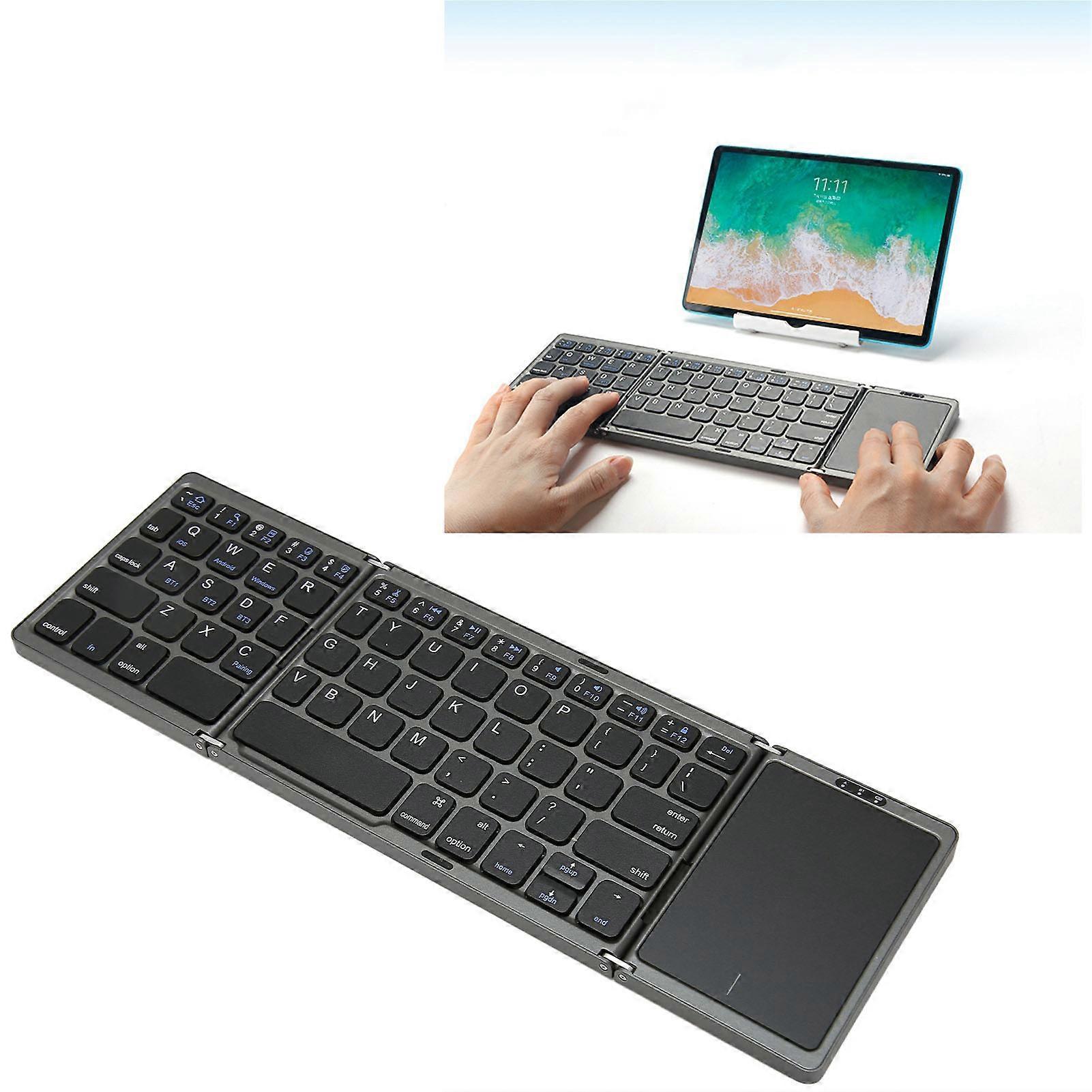 Foldable Keyboard B089T 3 Folded Touchpad Function 64 Keys Portable Type C Charging Magnetic Closure Computer Keyboard Grey 