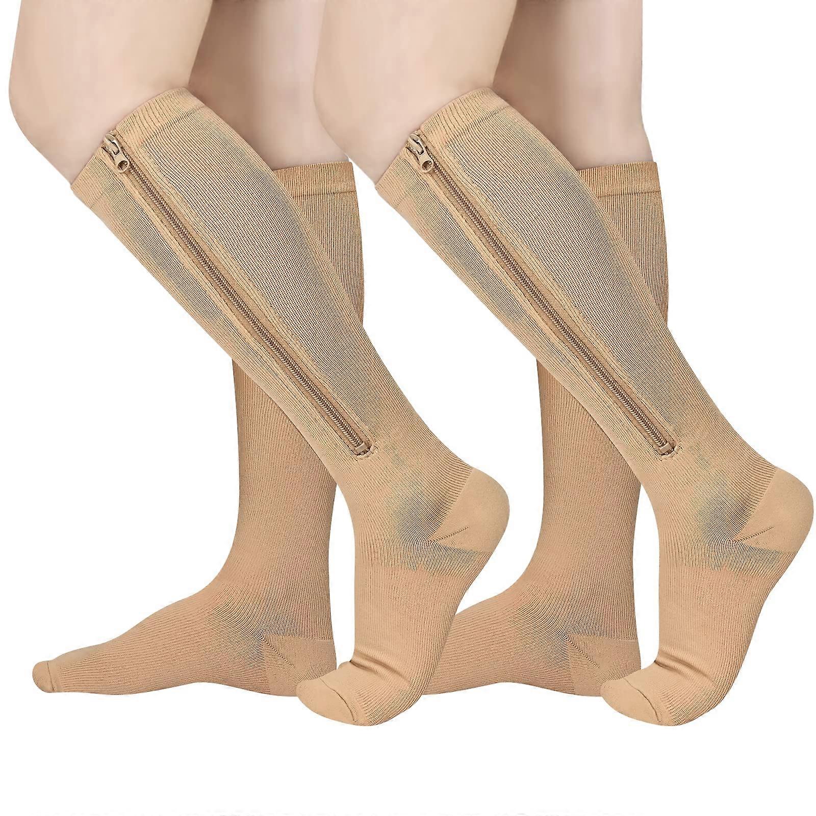 Zipper Compression Socks, 15-20 mmHg, Closed-Toe, With Zipper, Unisex, 2 Pair Pack
