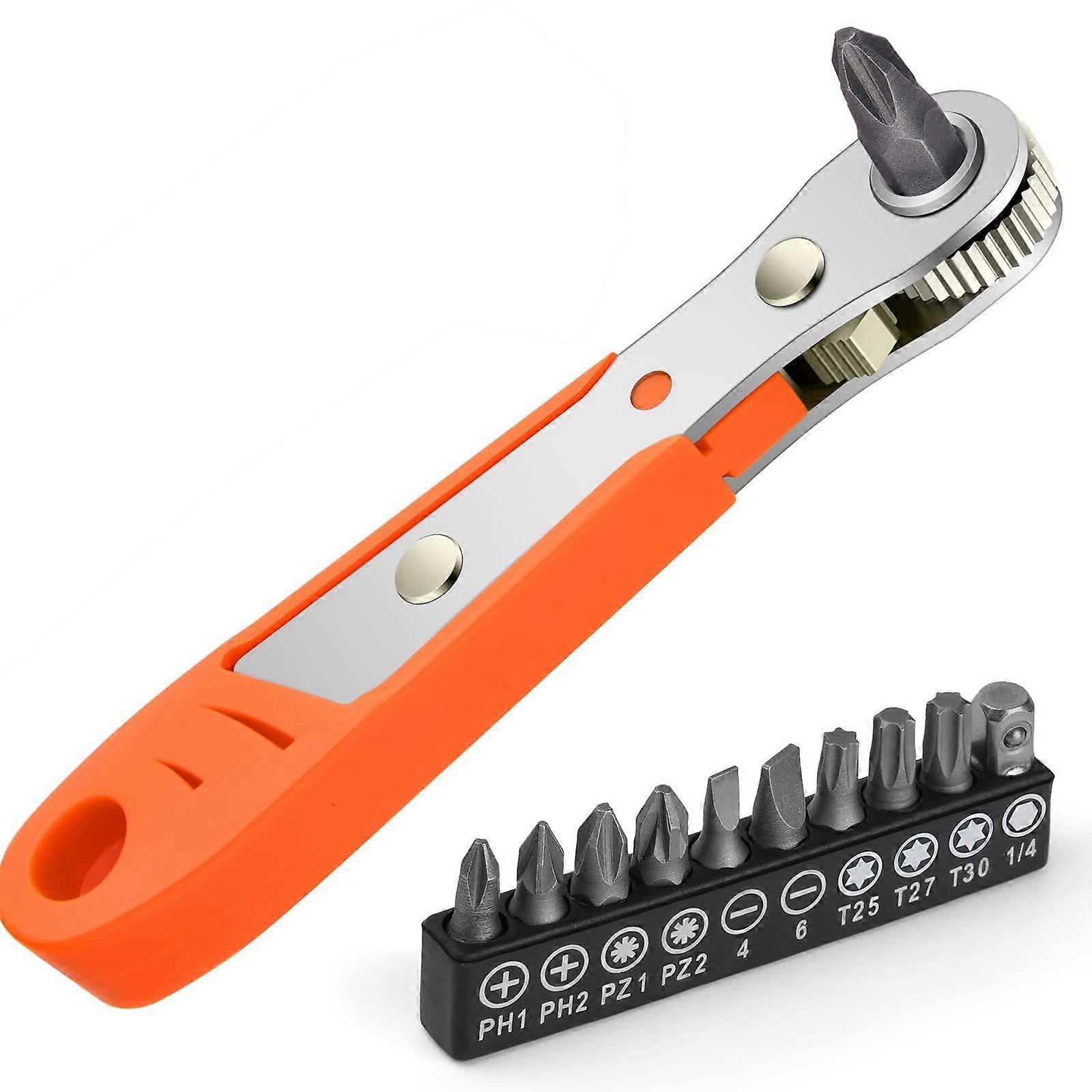 Screwdriver - Right Angle Phillips Magnetic Screwdriver with 1/4" Drive High Torque Offset Reversible Mini Ratchet Offset Screwdriver for Tight Areas