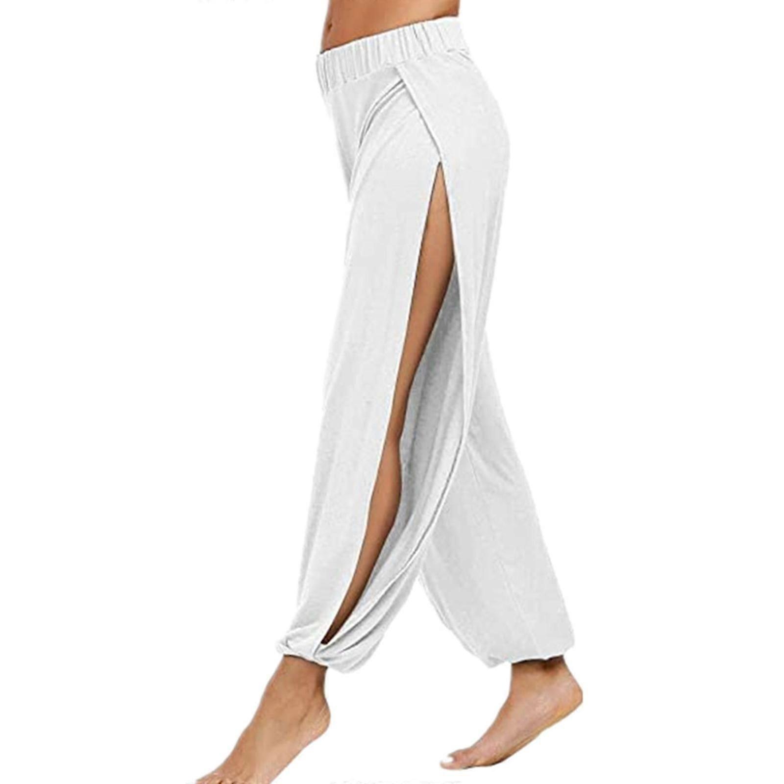 Women's Casual Elastic High Waist Yoga Dance Pants Split Joggers Active Workout Sweatpants Harem Pants Beaches Pants White Xl