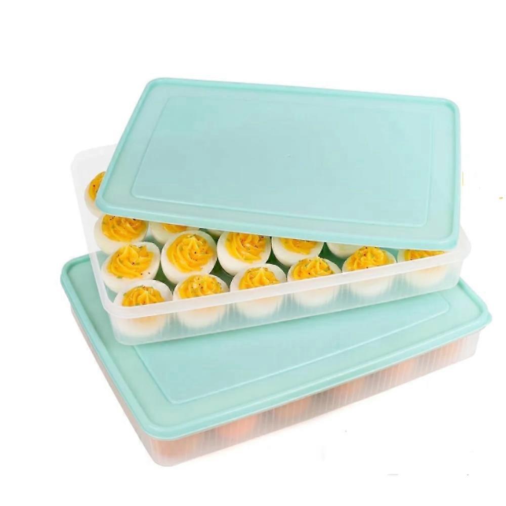 Egg Organizer, 2 Pcs Deviled Egg Holder, Storage Container with Lid, Portable Reusable Countertop Stackable Egg Tray Platter for Party Camping Refrige