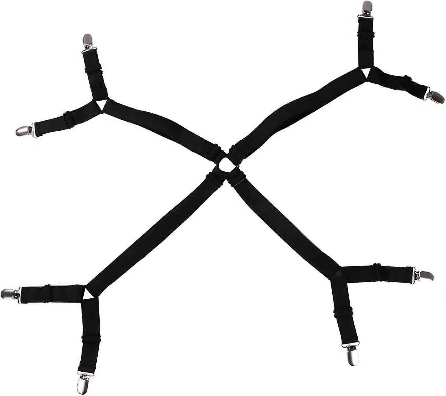 4-sided Adjustable Elastic Sheet Stretcher With Metal Clips, Bedding Set, Trouser Straps, Suitable For All Sizes Of Round And Square Mattresses (black