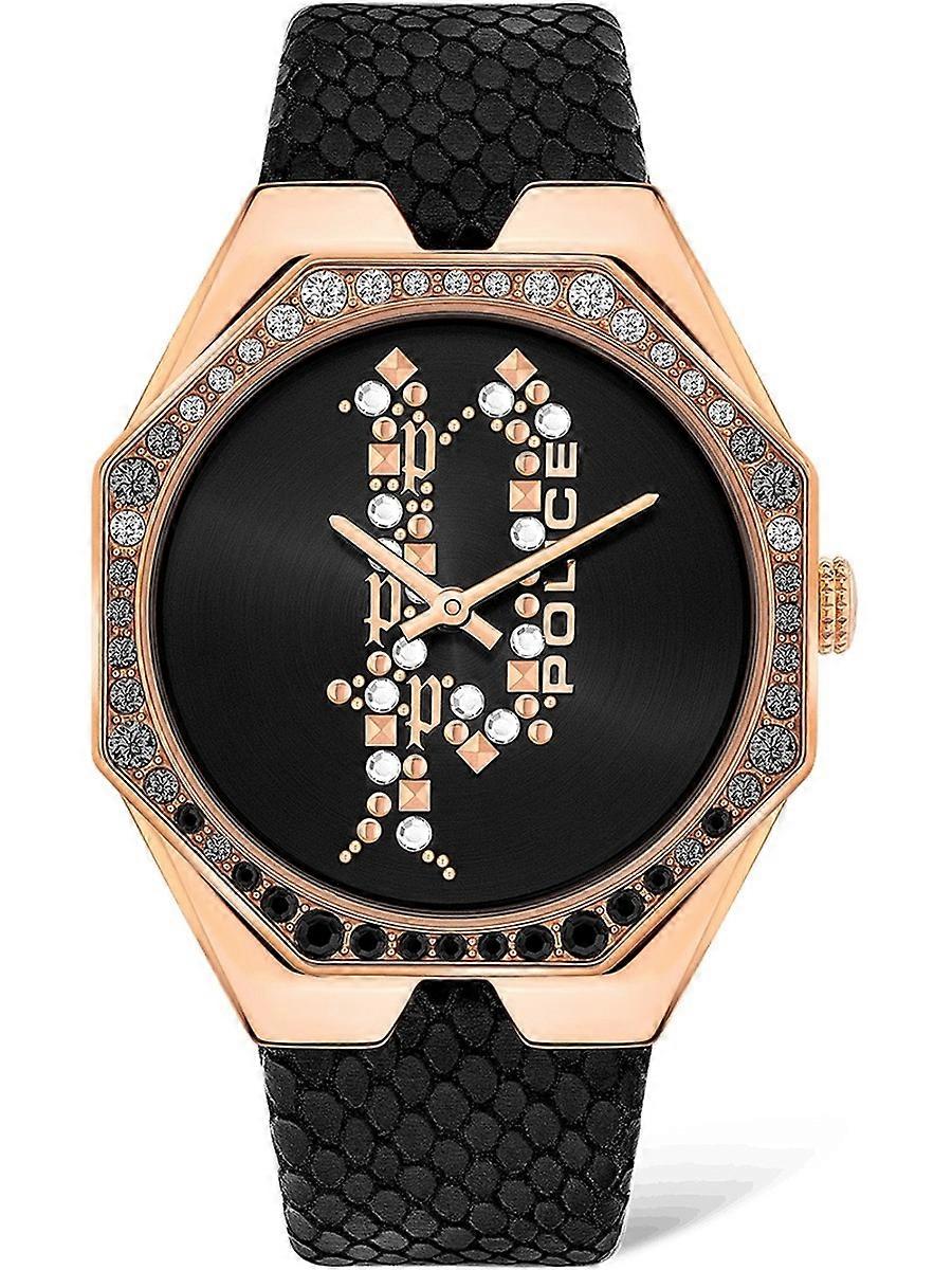 Police Svart Äkta Läder Moana PEWLA2008201 Damklocka