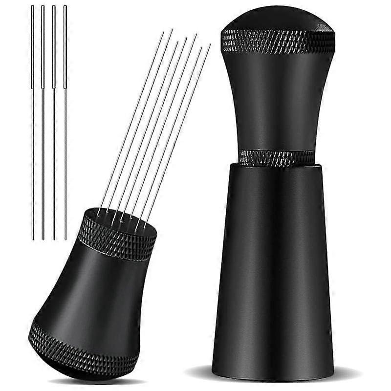 Alloy Coffee Distributor Stirrers with Stand,0.3mm Thick Stainless Steel 7 Needles Tool Espresso Distribution Black