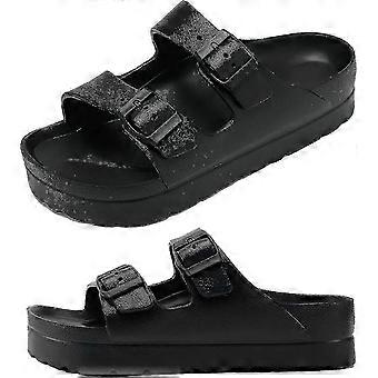 Sandali con plateau da donna, Sandali piatti con fibbia regolabile, scivoli comfort con supporto per l'arco, Casa da spiaggia essenziale per l'estate da donna e Sandle casual di strada