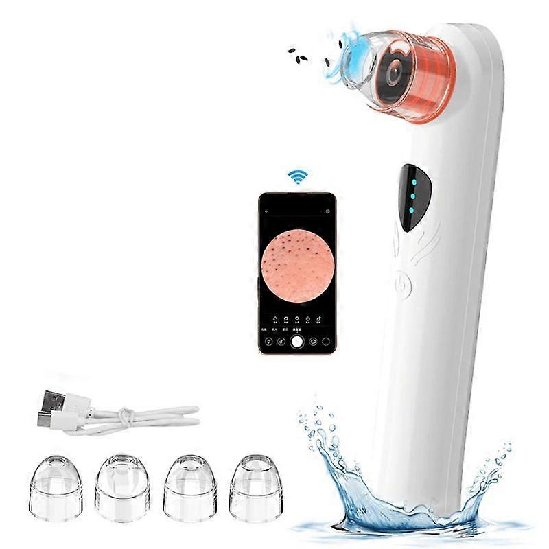 Visual Blackhead Extractor Pore Vacuum Tool With 4 Nozzles Adjustable Suction Power Black USB Rechargeable