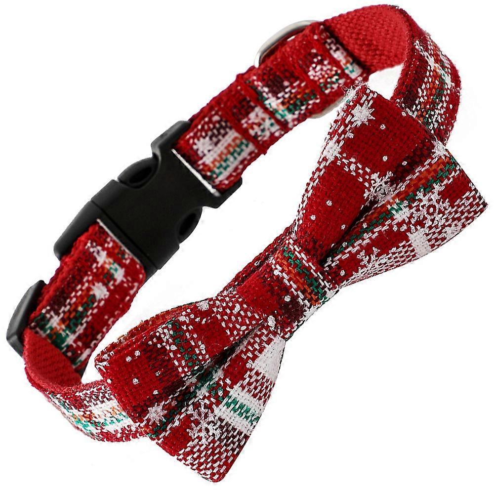 Bowknot Buffalo Check Pattern Christmas Winter Snowflake Pet Collar Red