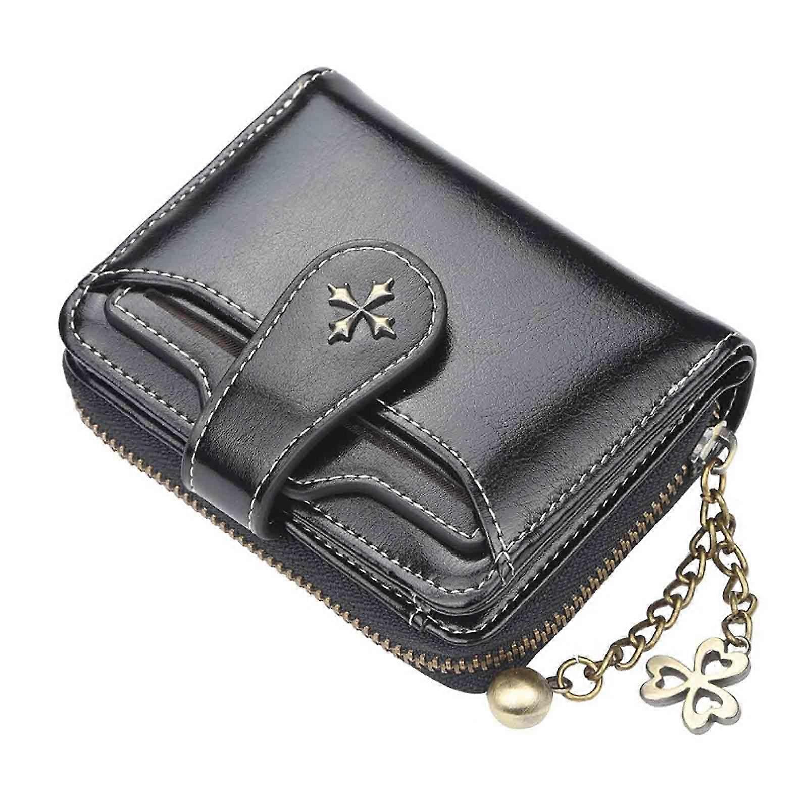 Women's retro wallet small wallet Y2K credit card bag zipper double fold wallet mini leather aesthetic wallet y2k wallet (Black) Ref: 3423