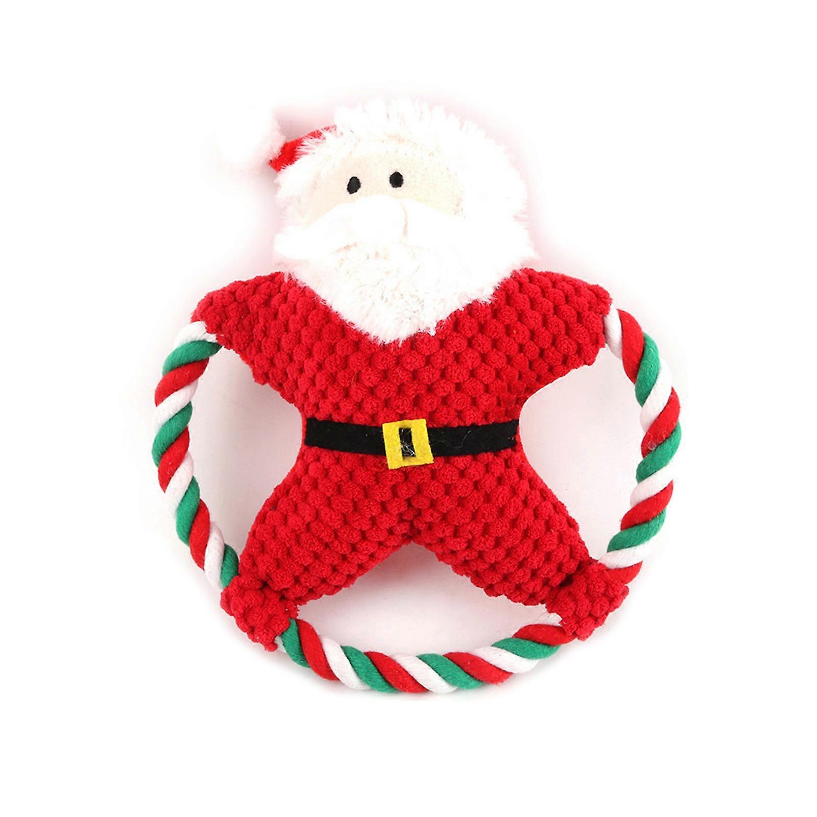 Dog Plush Toys for Christmas Squeak Gingerbread Man Santa Claus Penguin Stuffed Chew Toy for Dogs Reduce Boring Rope Toy