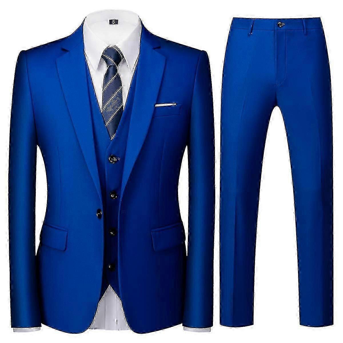 Men's 3 Pieces Elegant Solid One Button Slim Fit Suit Sets-c