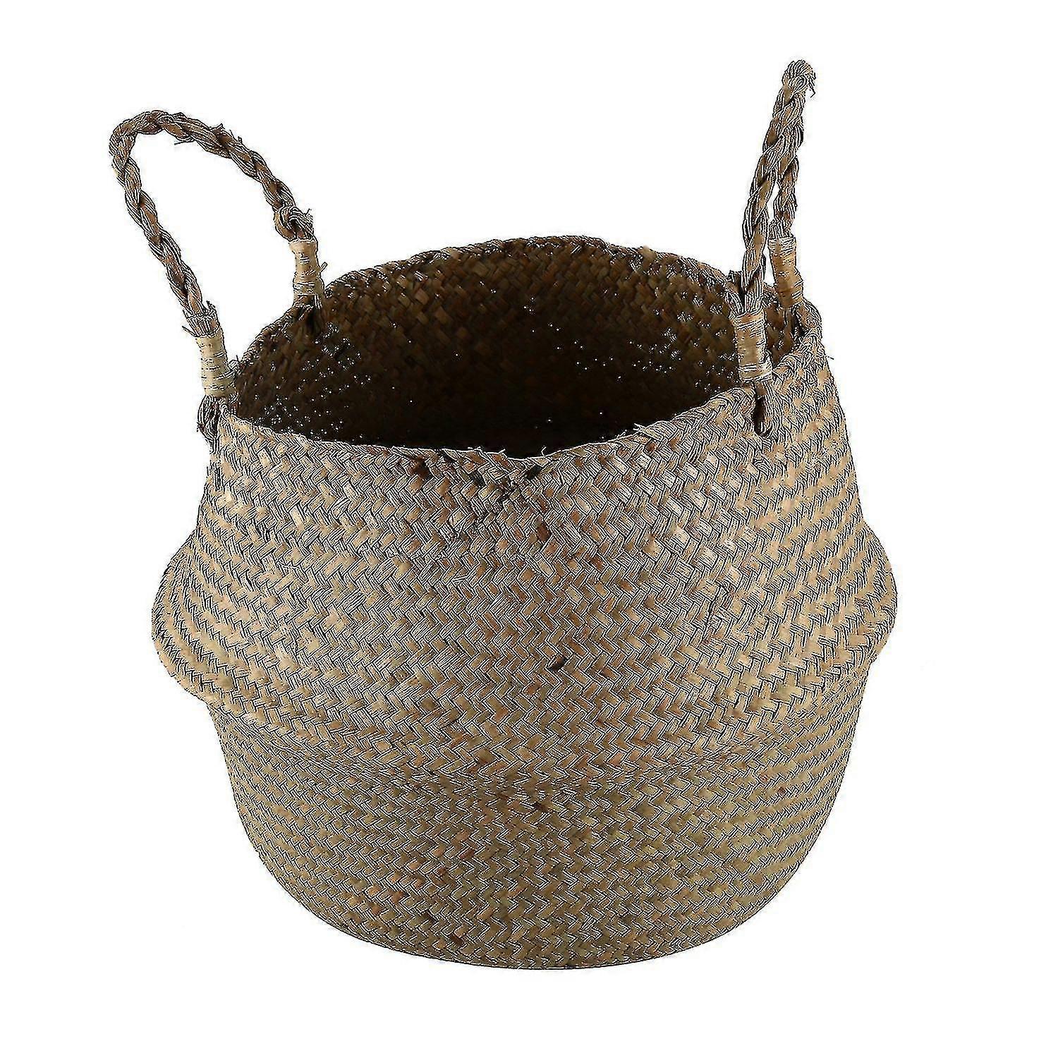 Seagrass Wicker Basket Foldable Hanging Planter Woven Laundry Hamper