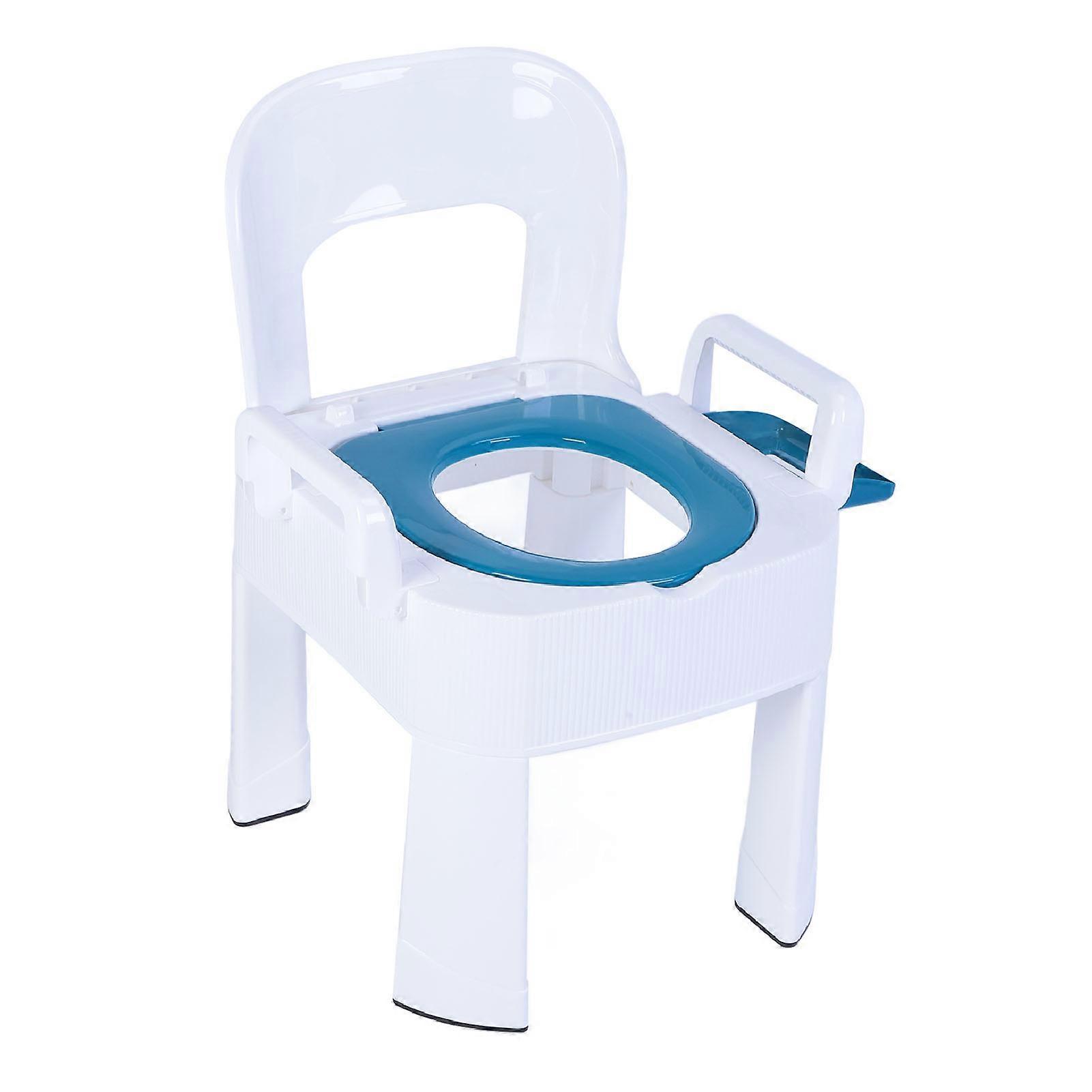 Squat Toilet Commode Chair Detachable Foldable Non Slip Armrest Backrest Cushion Quick Drying Extra Wide Commode Bathroom Sitting Bath Stool Blue