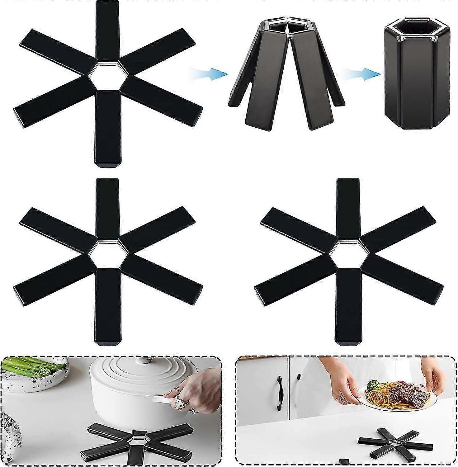 4 Pack Creative Foldable Heat Insulation, Heat Resistant, Expandable Coaster, Hot Pot Holders for Kitchen