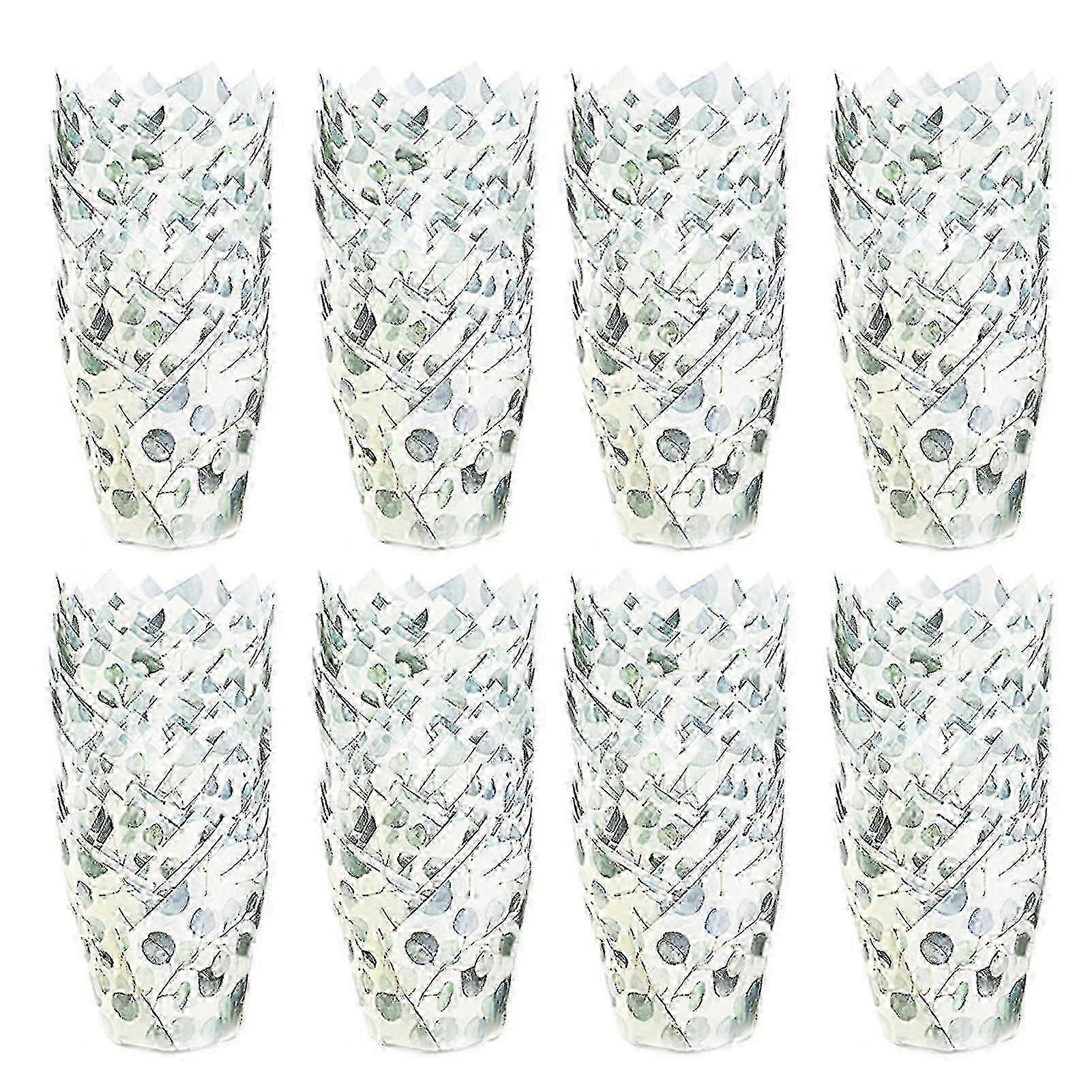 200Pcs Coupes à gâteau tulipe résistantes à la chaleur avec design d’eucalyptus - Vert Cupcake Wrappers - Blanc