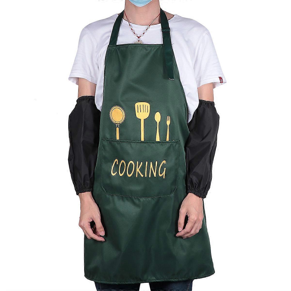 Chef Aprons For Men Nordic Style Oilproof Square Shape 31.9×27.6×0.1in 1 Set With 2Pcs Black Oversleeves