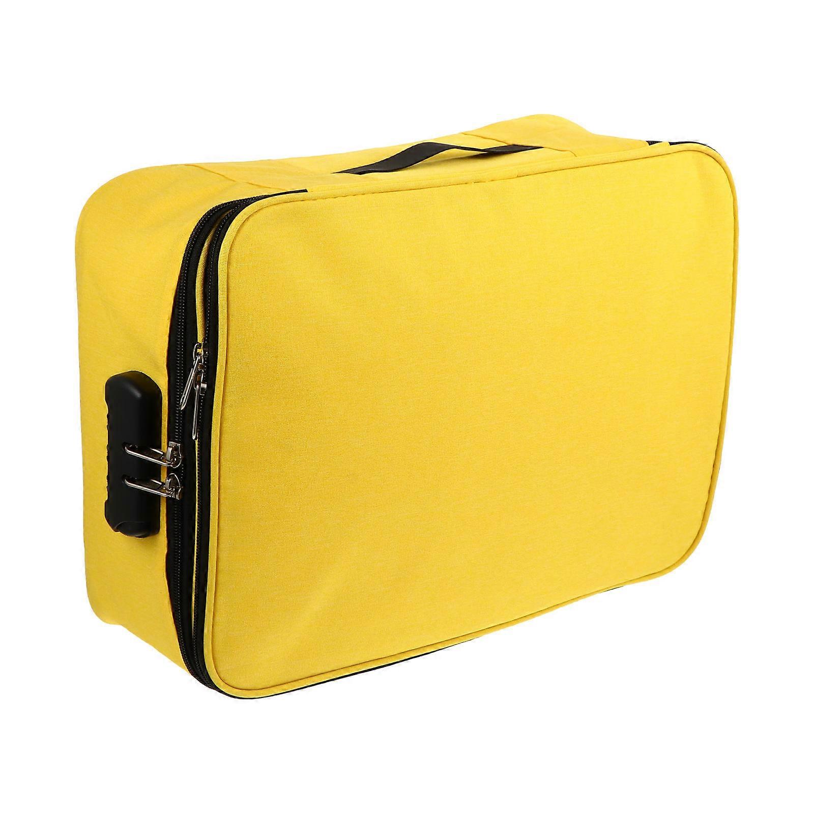 Multifunctional Zipper Storage Bag For Daily Use Document Container Adults 37X27CM Yellow With Lock Style 1Pcs