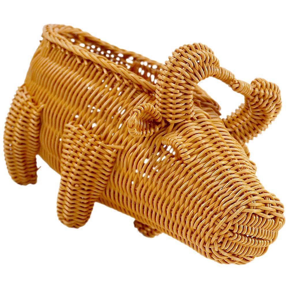 Imitation Rattan Woven Basket Storage Container Picnic Use Outdoor Picnic Coffee Color Cow-Shaped Design 35.00X22.00X16.00CM 1Pack