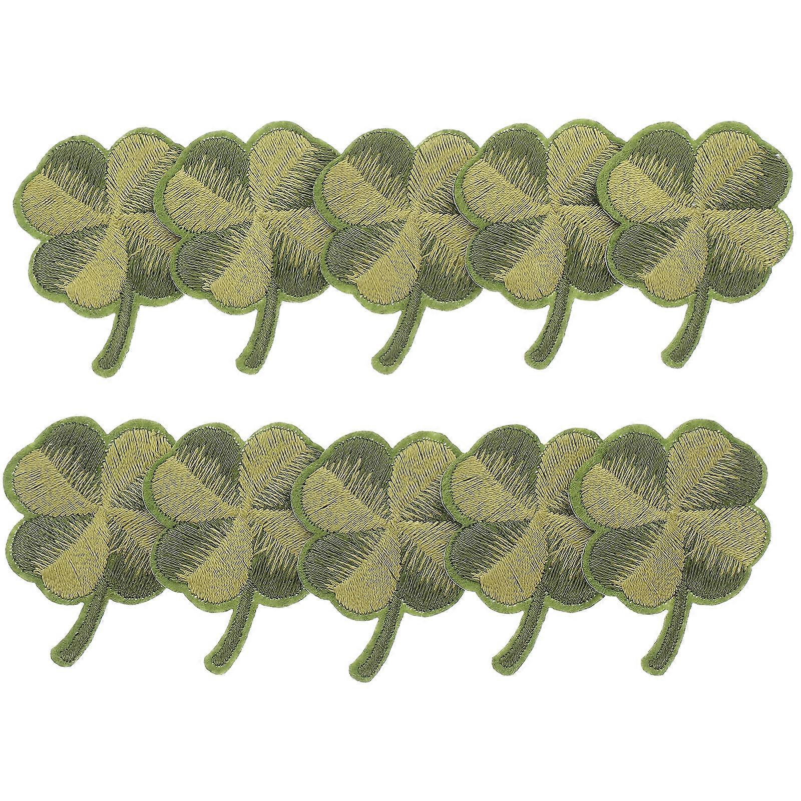 Lucky Shamrock Patches Green Leaf Embroidered Applique Patch For Clothes Diy Decoration Iron On 10Pcs