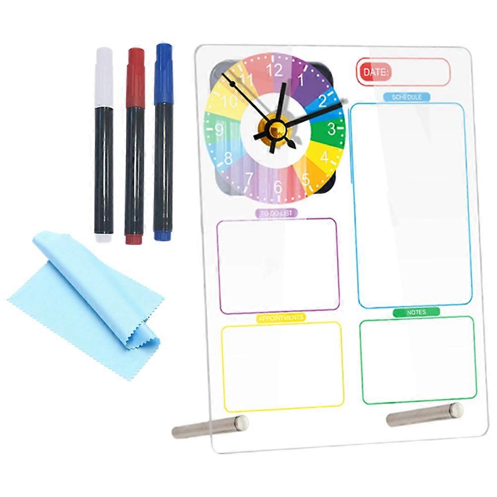 Clear Acrylic Desktop Memo Board with Clock – Dry Erase Whiteboard for Office & Home Use – Transparent Tabletop Organizer for Schedules & Task
