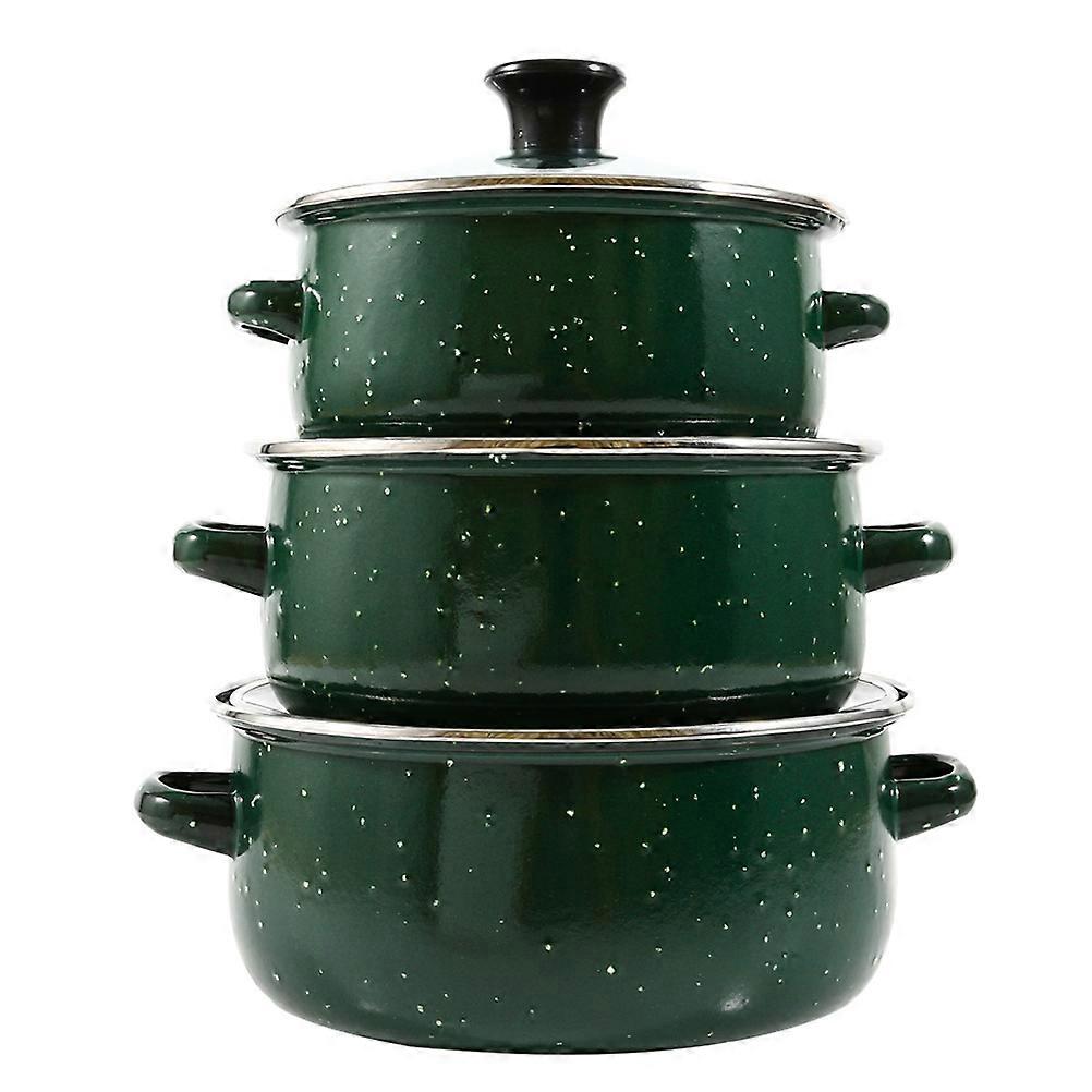 3pcs Enamel Cookware Set Retro Stew & Noodle Pots for Home Kitchen with Efficient Heat Distribution and Space Saving Design
