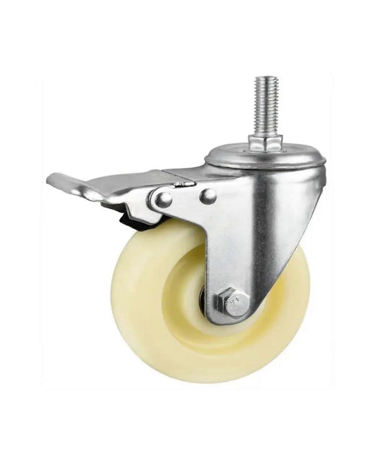 1 Piece Swivel Castor 4' Screw Brake Wheel M12 Thread Double Turn Diameter 100mm Medium White Nylon Wheel 4 Inch