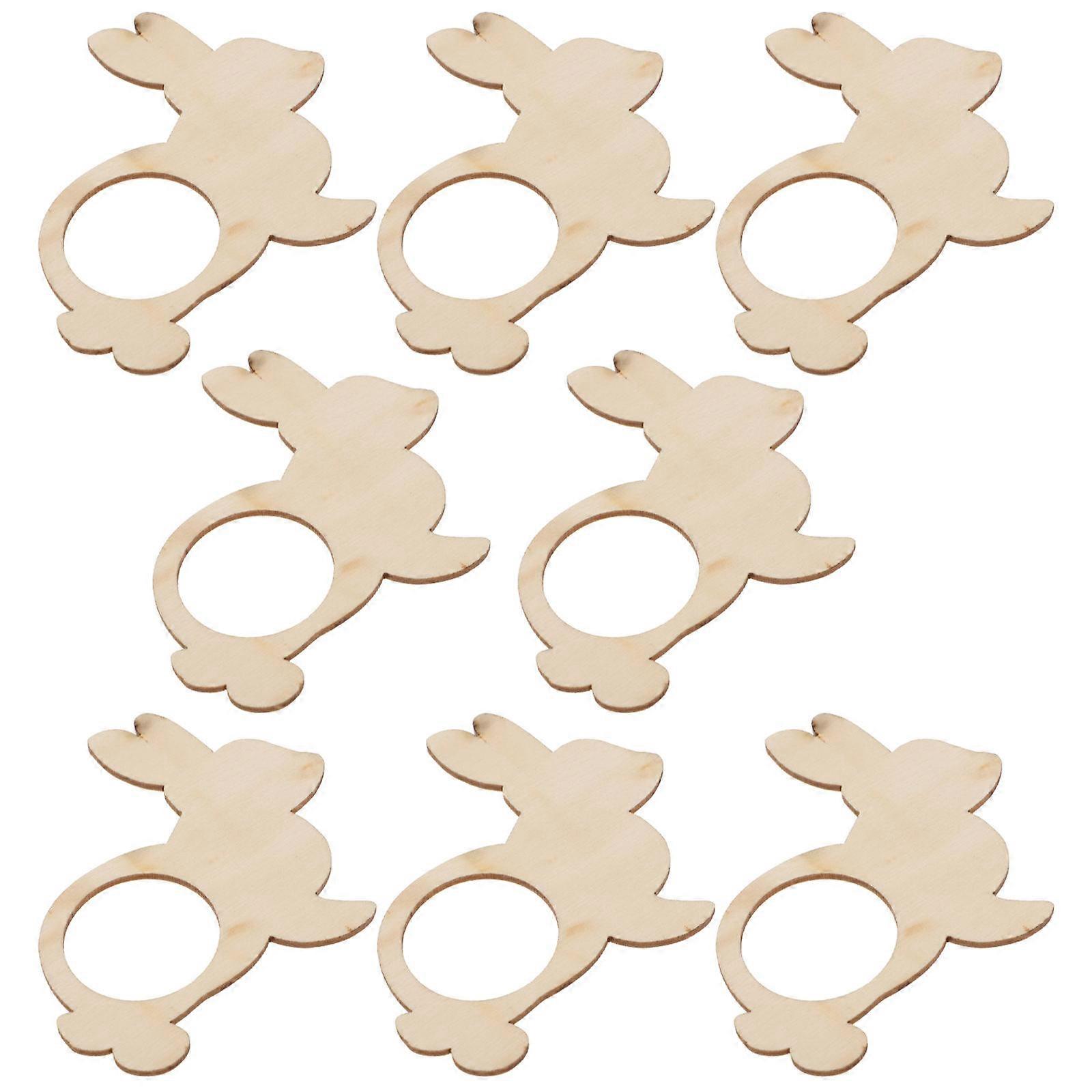 Napkin Holder Buckle Rabbit-shaped Wooden Serviette Buckles Home Hotel Table Decoration Khaki 8x7cm 8Pcs