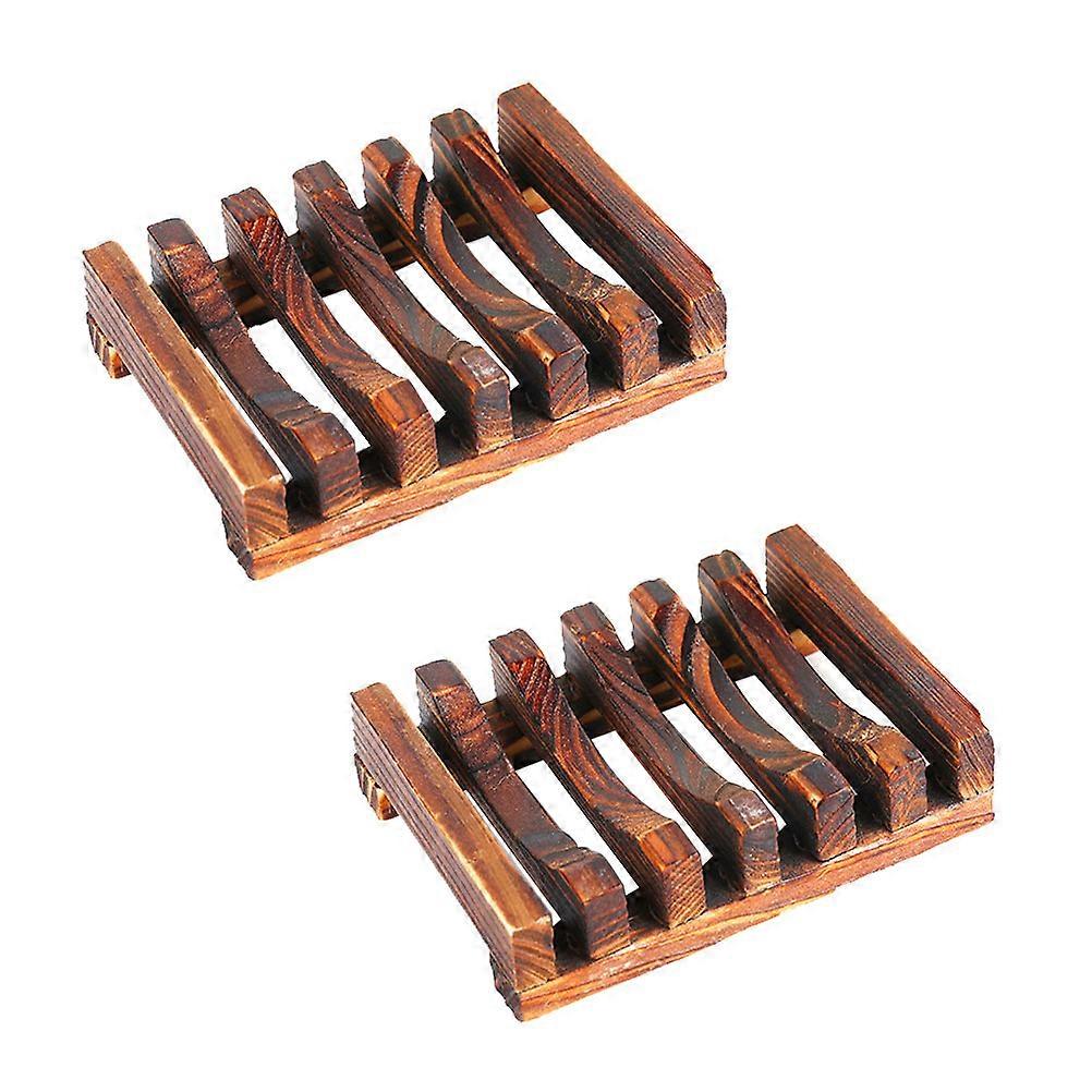 비누 선반 탄화 대나무 주방용품 배수 직사각형 4.1X3.1X0.9인치 2개