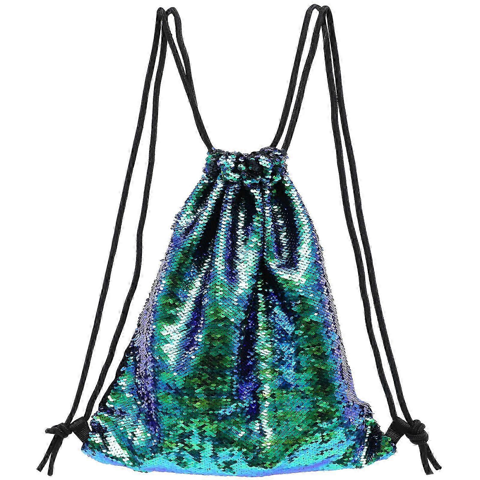 Green Sequin Drawstring Backpack for Dance and Other Activities