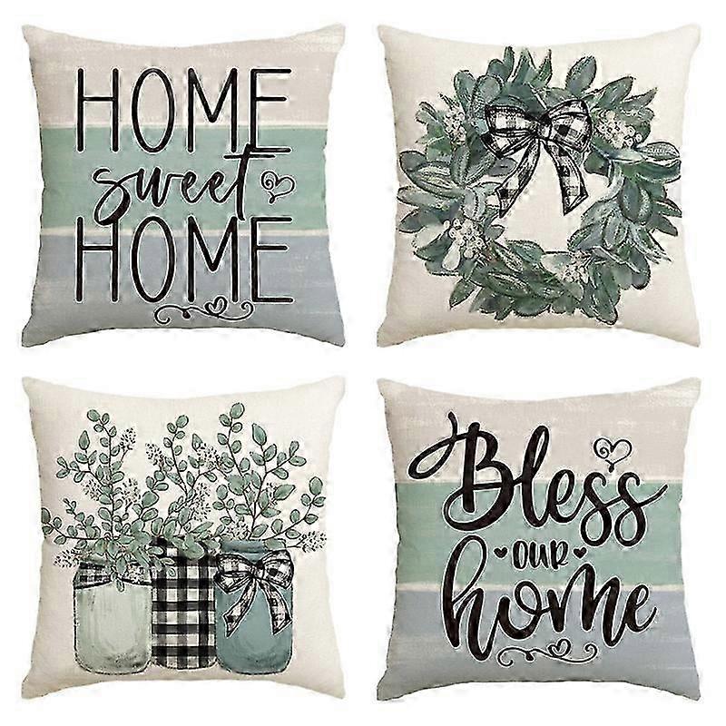 Spring Pillow Covers 18 X 18 Set Of 4, Spring Decorations, Eucalyptus Farmhouse Throw Pillow Cushion Edition 0627