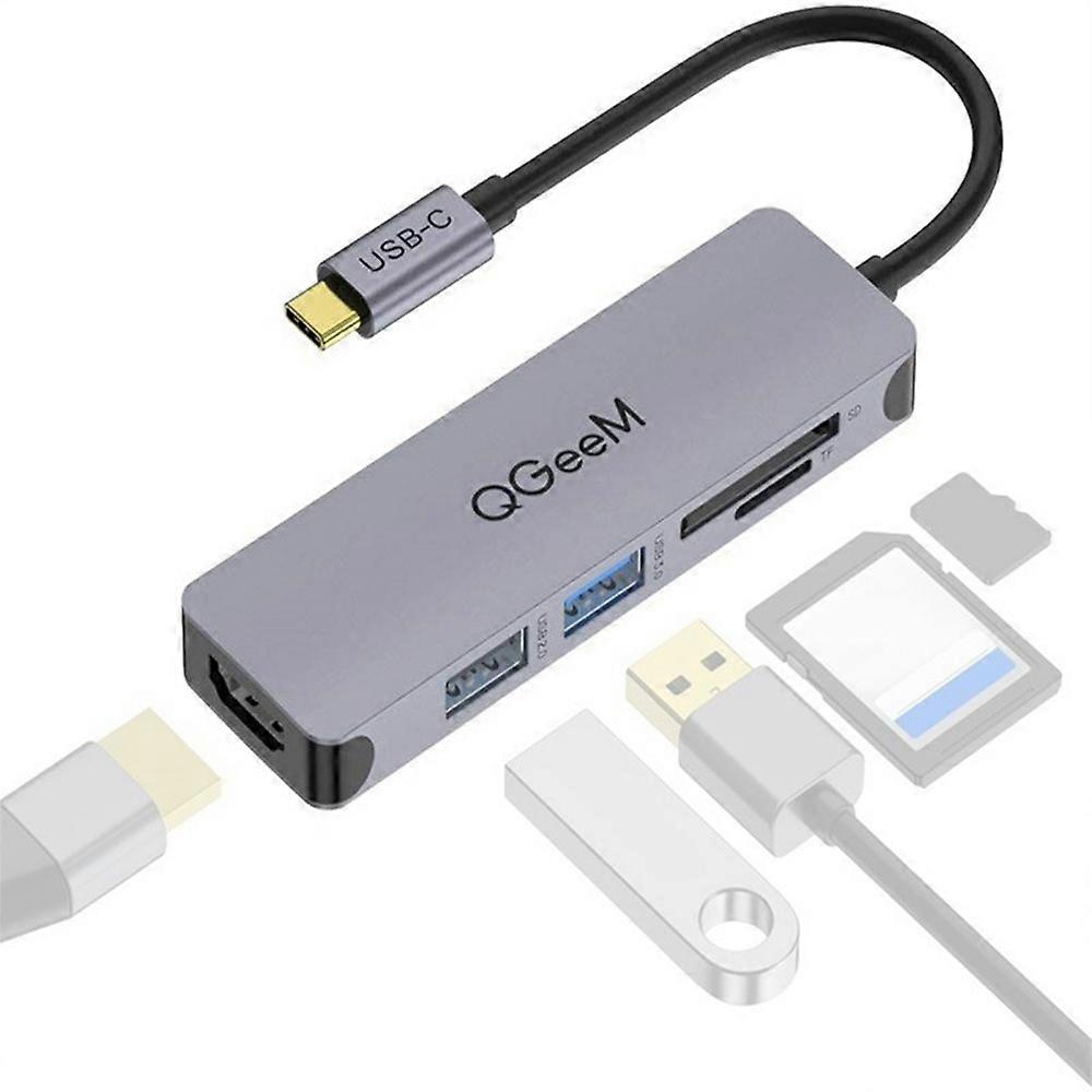 QGEEM UH05 5 In 1 USB C Hub with USB 3.0 USB 2.0 HD Port SD TF Card Reader Expansion Dock