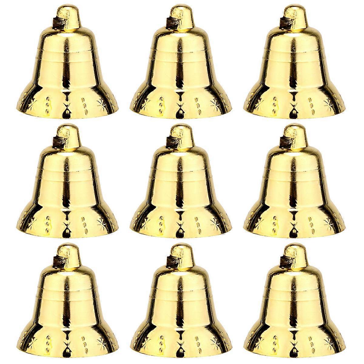Gold Jingle Bells Set Festive Hanging Tree Decorations, Silent Ornaments with Ropes for Christmas Home & Decoration