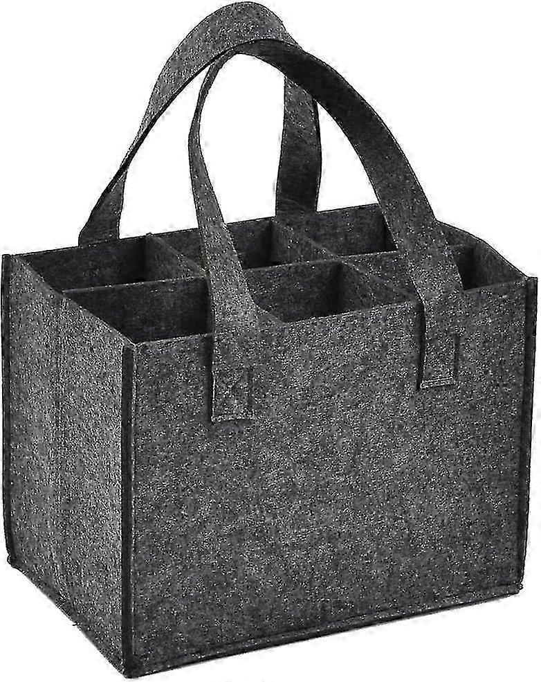 Thick Felt Wine Bag with Handle - Wine Bottle Storage Bag, 6 Compartments, Reusable and Washable