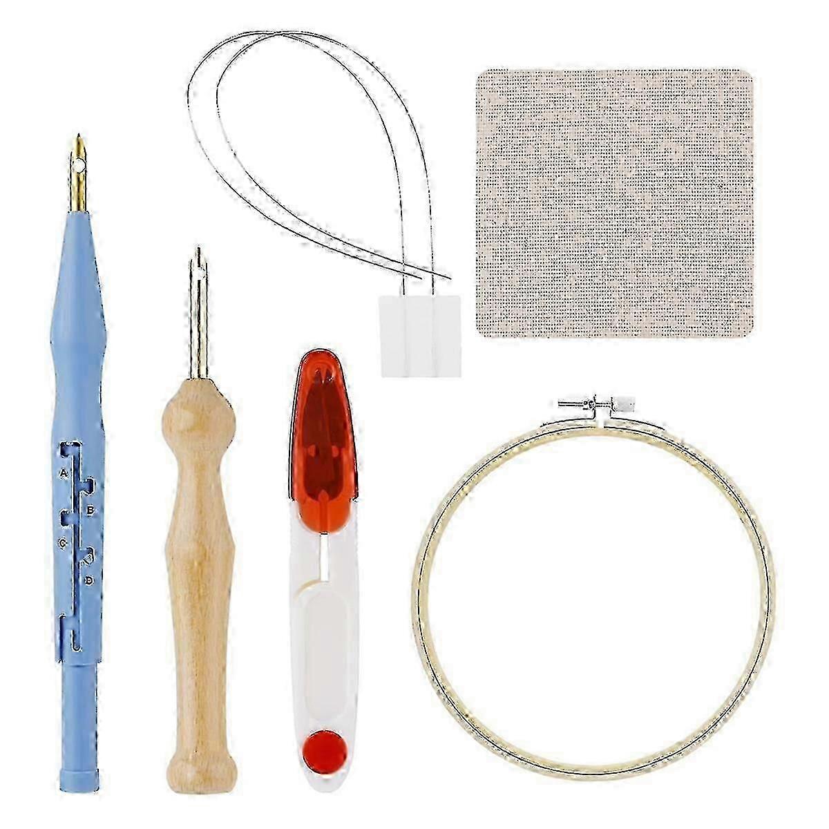 7 Pieces Punch Needle Set, Adjustable Embroidery Kit with Fabric Loop Sewing Tool suitable for Embroidery